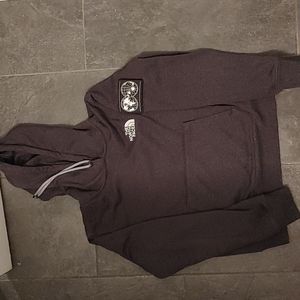 Womens medium the north face dark grey hoodie. Map emblem.